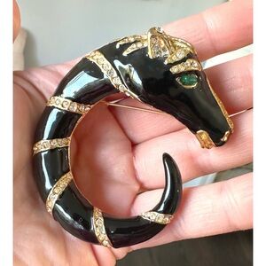 Heavy Gilt Enamel Swirling Horse Brooch, 1980s